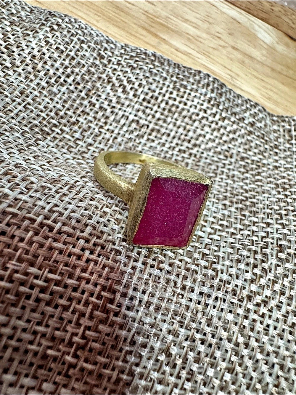 Gold-Tone Red Rectangular Statement Ring - Picture 3 of 6